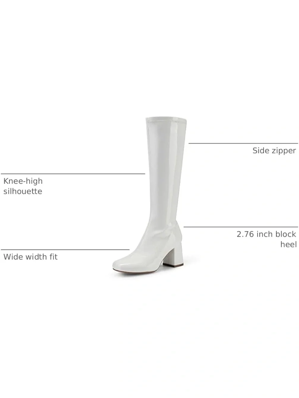 Women’s White Patent Knee-High Block Heel Boot